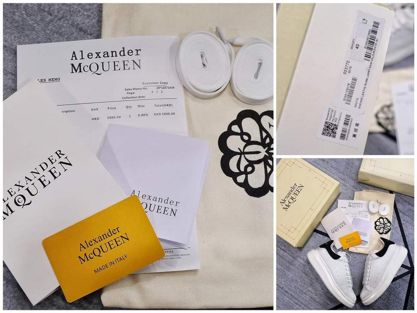 Giày Alexander McQueen Oversized Sneaker ‘White Black’ Gót Nhung Best Quality