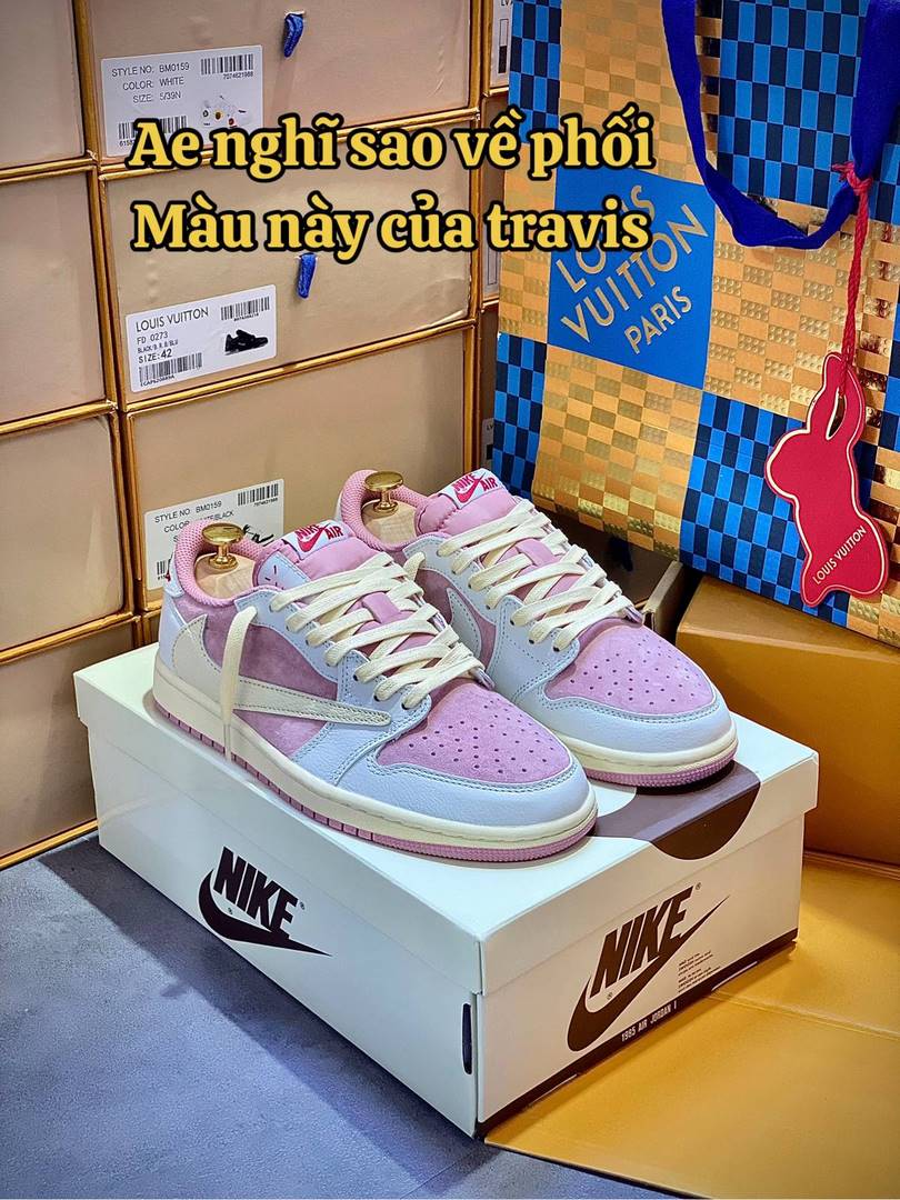 Giày Jordan 1 Low OG Travis Scott Màu Hồng Shy Like Auth