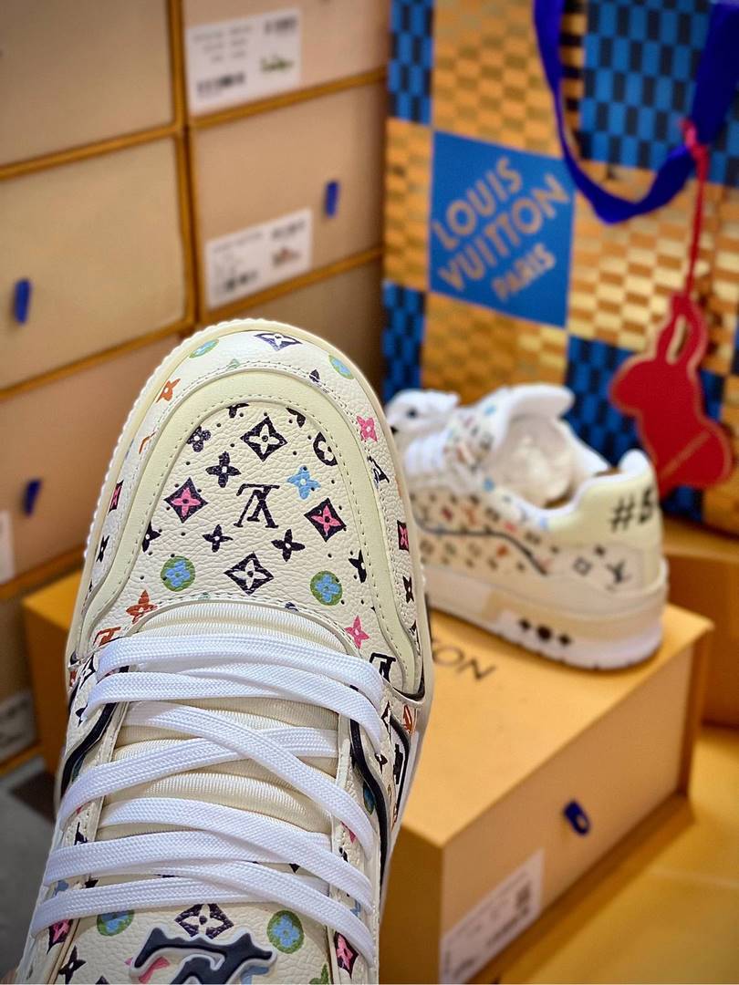 Giày Louis Vuitton Lv Trainer #54 Monogram-printed Grained Calf Leather Beige Best Quality