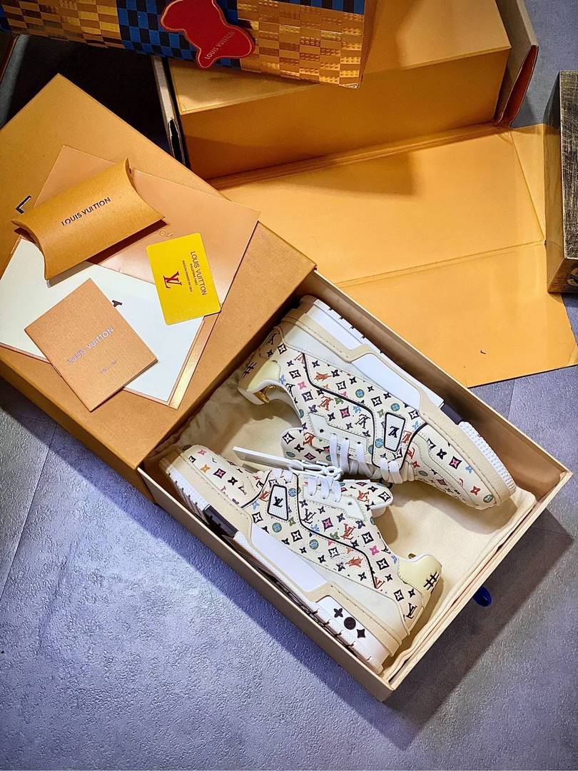 Giày Louis Vuitton Lv Trainer #54 Monogram-printed Grained Calf Leather Beige Best Quality