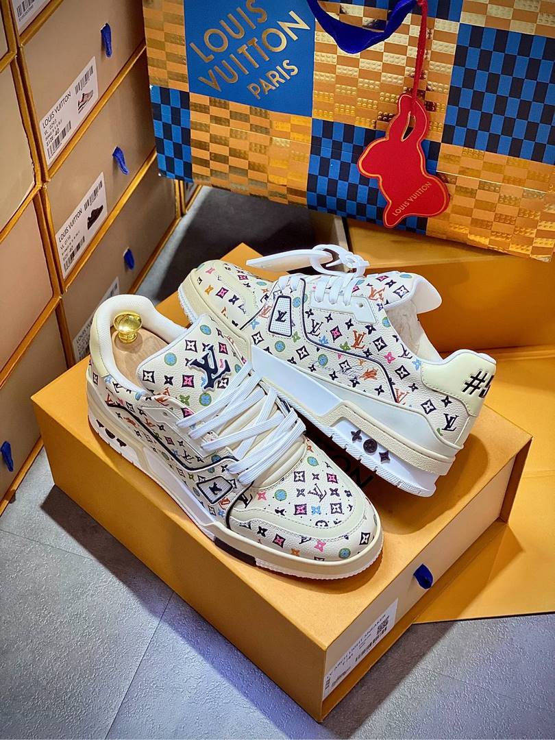 Giày Louis Vuitton Lv Trainer #54 Monogram-printed Grained Calf Leather Beige Best Quality