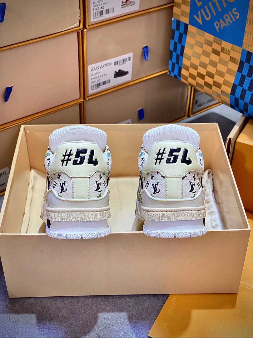 Giày Louis Vuitton Lv Trainer #54 Monogram-printed Grained Calf Leather Beige Best Quality