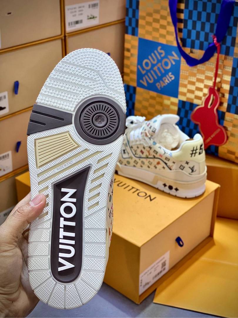 Giày Louis Vuitton Lv Trainer #54 Monogram-printed Grained Calf Leather Beige Best Quality