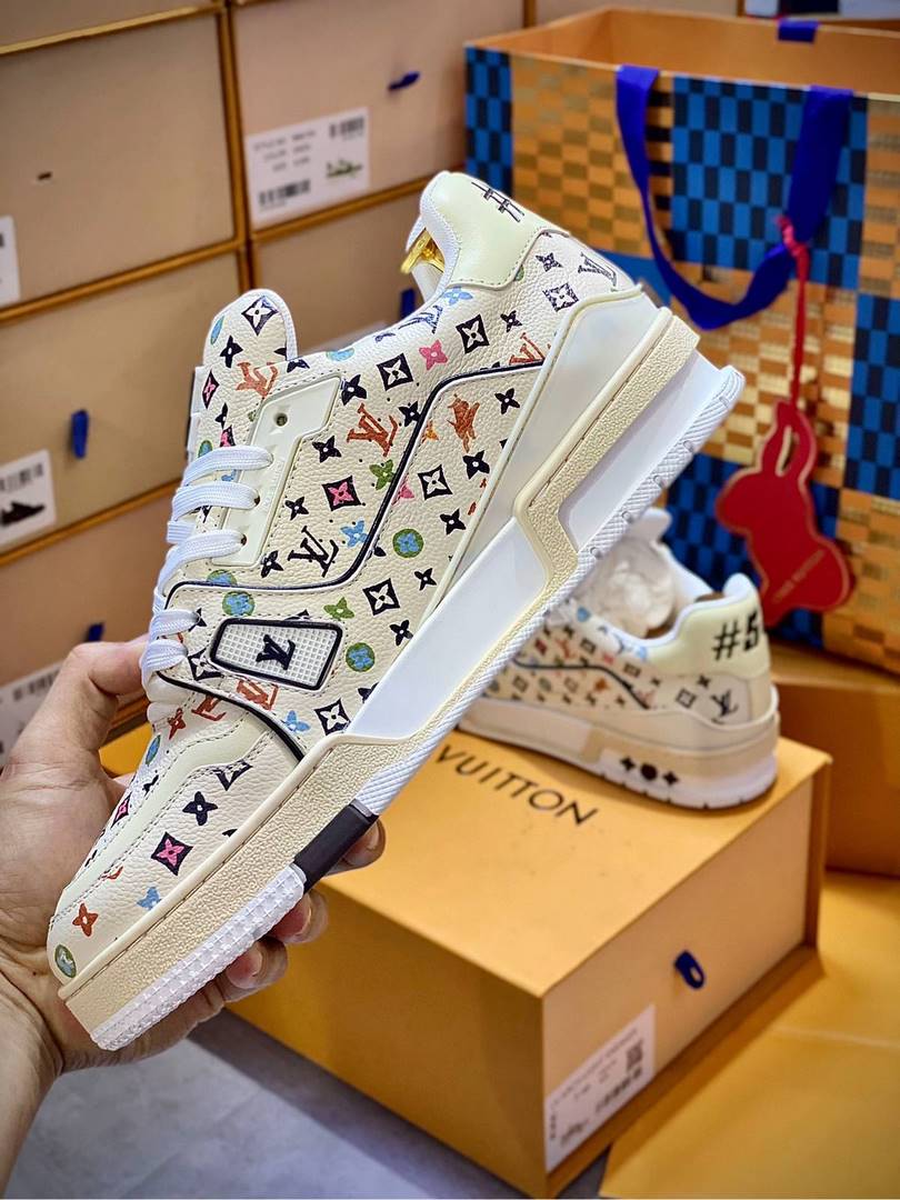 Giày Louis Vuitton Lv Trainer #54 Monogram-printed Grained Calf Leather Beige Best Quality