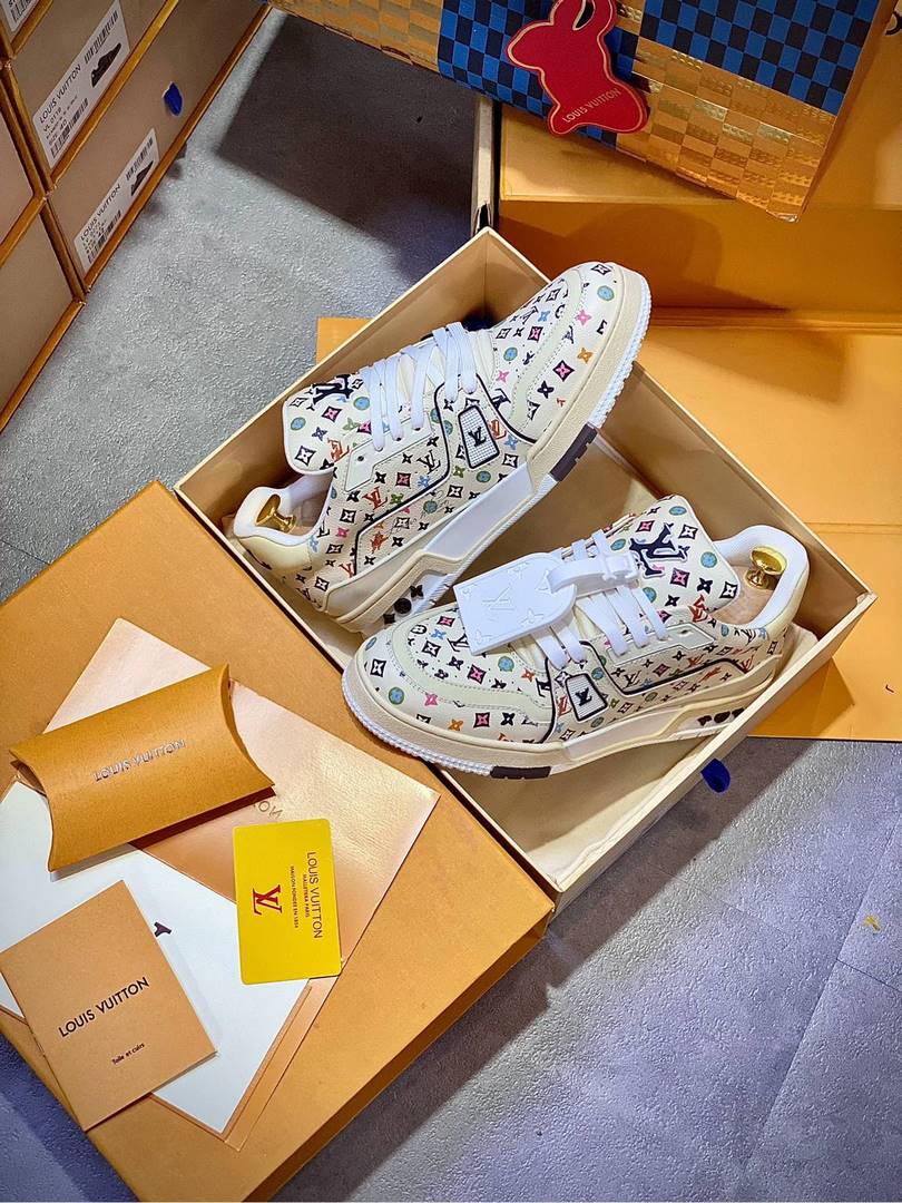 Giày Louis Vuitton Lv Trainer #54 Monogram-printed Grained Calf Leather Beige Best Quality