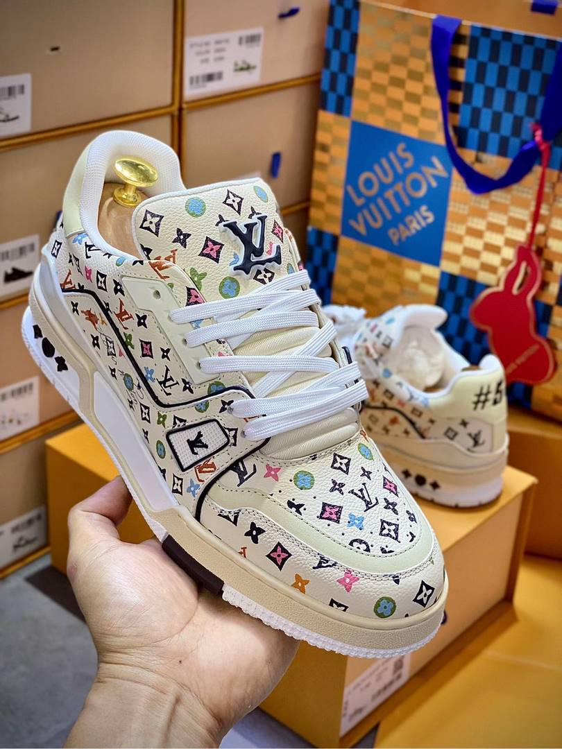 Giày Louis Vuitton Lv Trainer #54 Monogram-printed Grained Calf Leather Beige Best Quality
