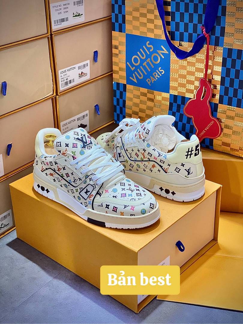 Giày Louis Vuitton Lv Trainer #54 Monogram-printed Grained Calf Leather Beige Best Quality