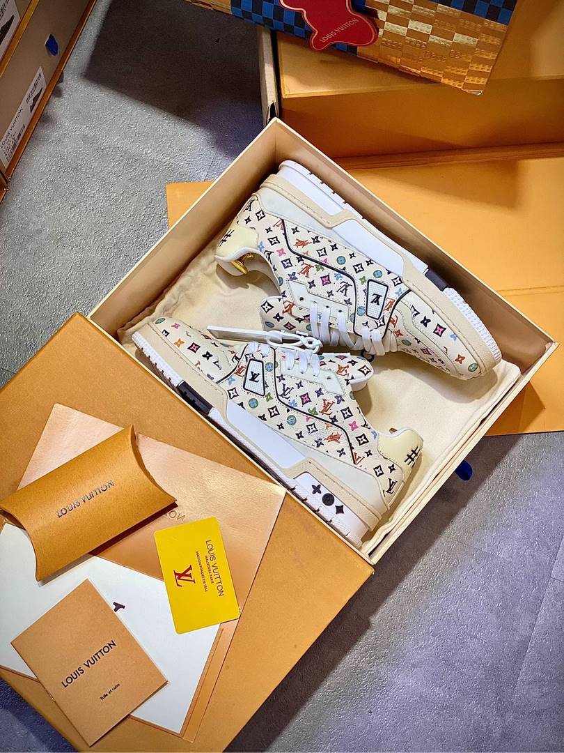 Giày Louis Vuitton Lv Trainer #54 Monogram-printed Grained Calf Leather Beige Best Quality