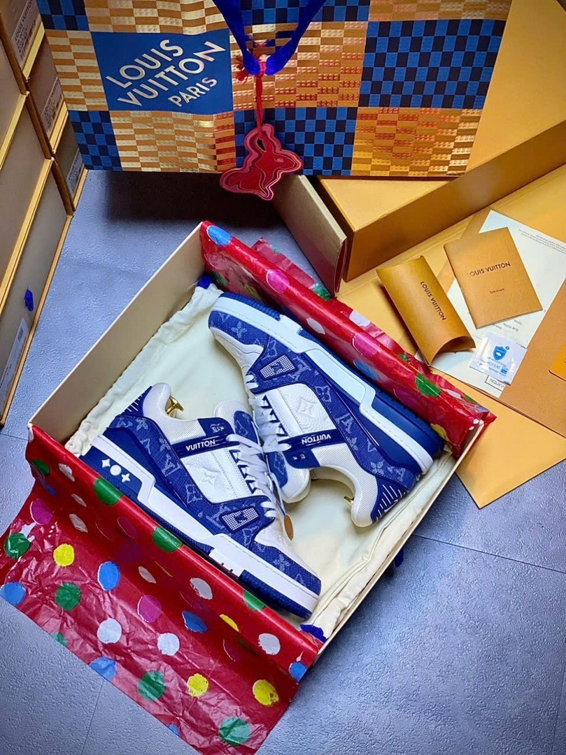 Giày Louis Vuitton LV Trainer Monogram Denim White Blue Best Quality