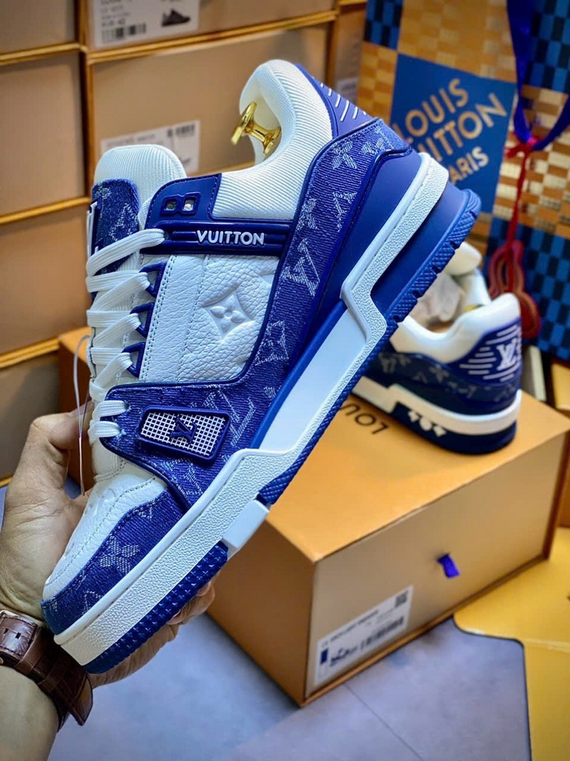 Giày Louis Vuitton LV Trainer Monogram Denim White Blue Best Quality