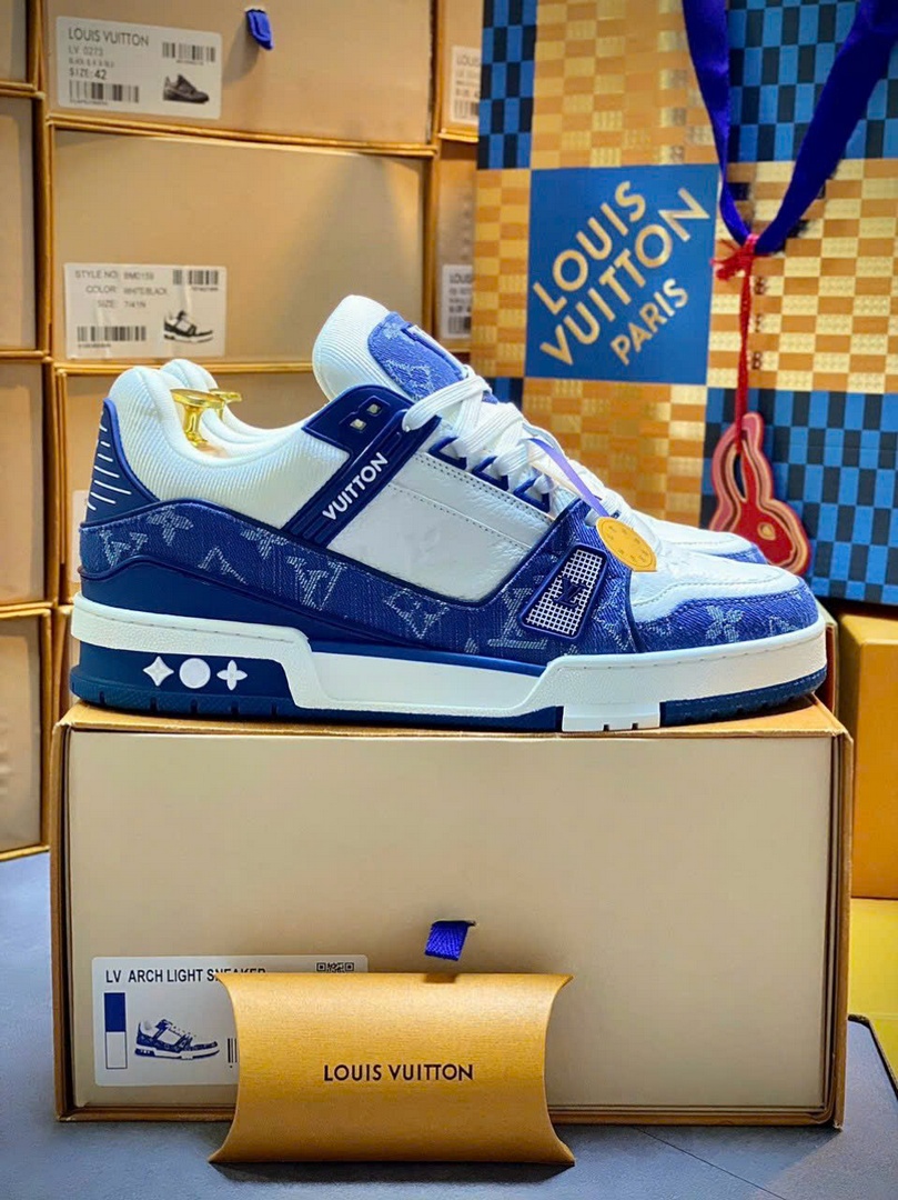 Giày Louis Vuitton LV Trainer Monogram Denim White Blue Best Quality