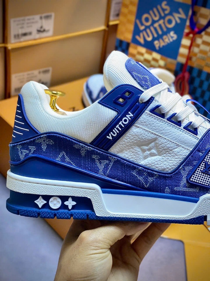 Giày Louis Vuitton LV Trainer Monogram Denim White Blue Best Quality