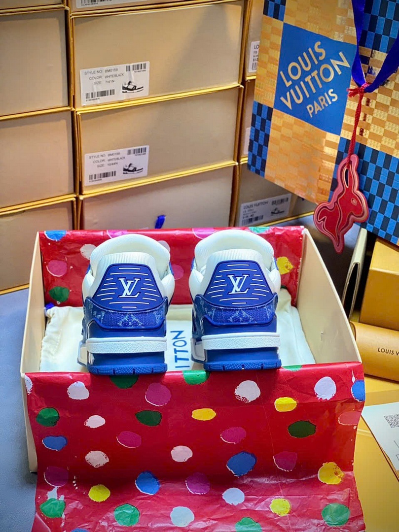 Giày Louis Vuitton LV Trainer Monogram Denim White Blue Best Quality