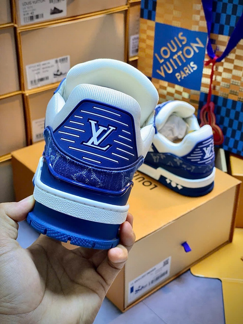 Giày Louis Vuitton LV Trainer Monogram Denim White Blue Best Quality