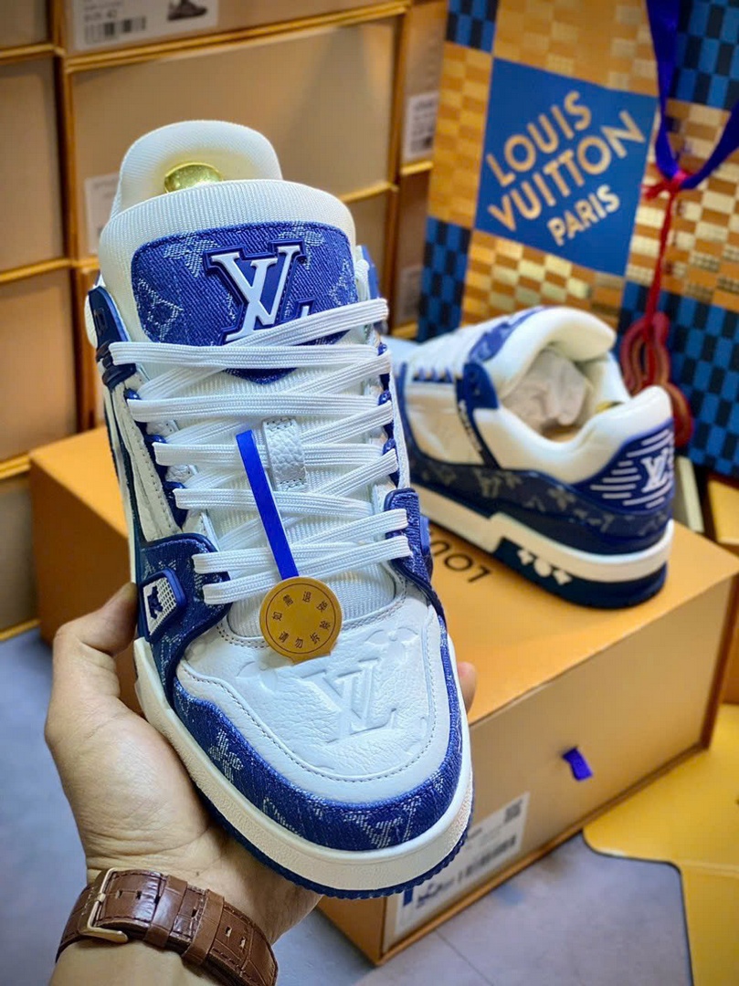 Giày Louis Vuitton LV Trainer Monogram Denim White Blue Best Quality
