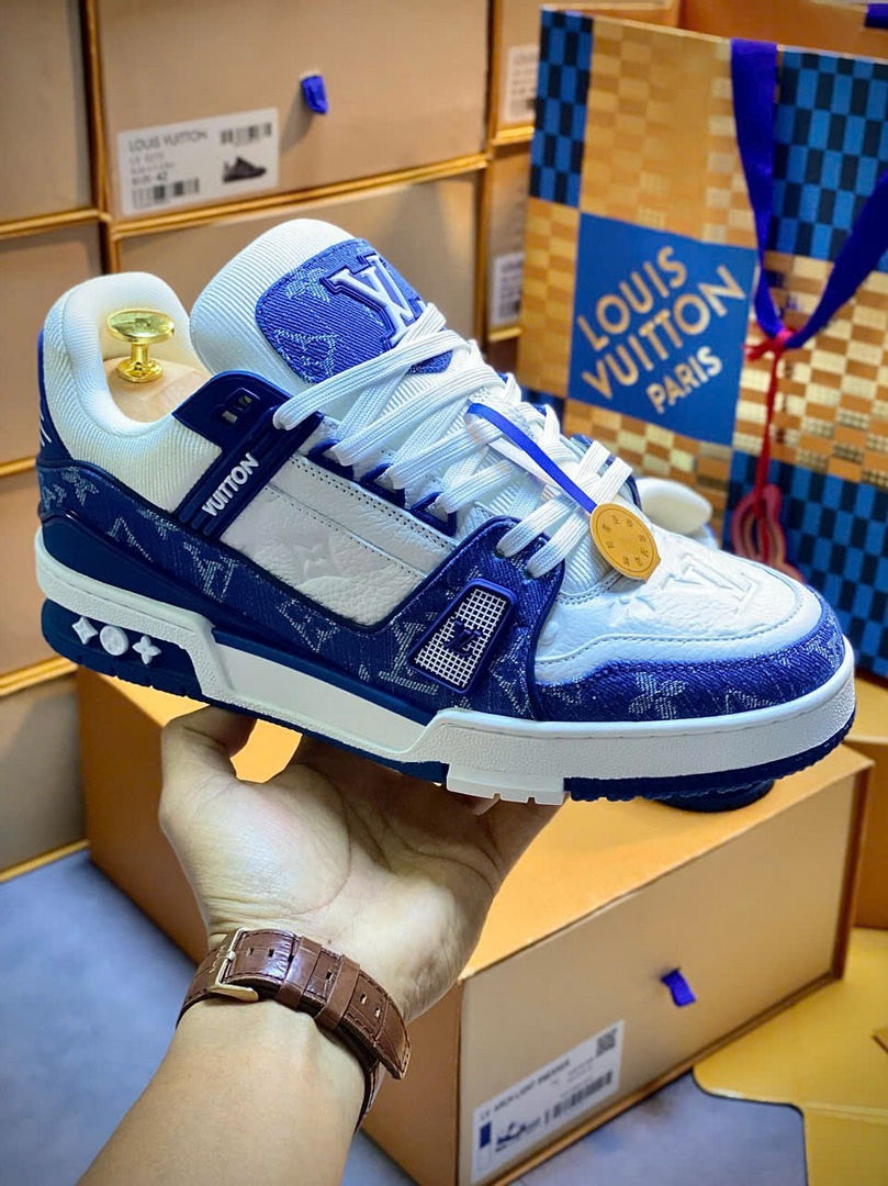 Giày Louis Vuitton LV Trainer Monogram Denim White Blue Best Quality