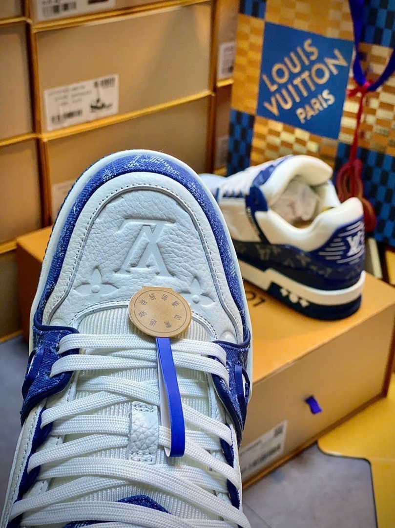 Giày Louis Vuitton LV Trainer Monogram Denim White Blue Best Quality