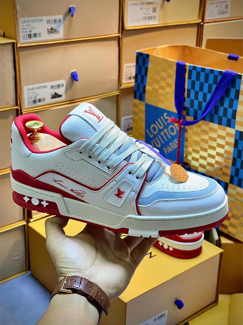 Giày Louis Vuitton Trainer #54 Signature White Red Best Quality