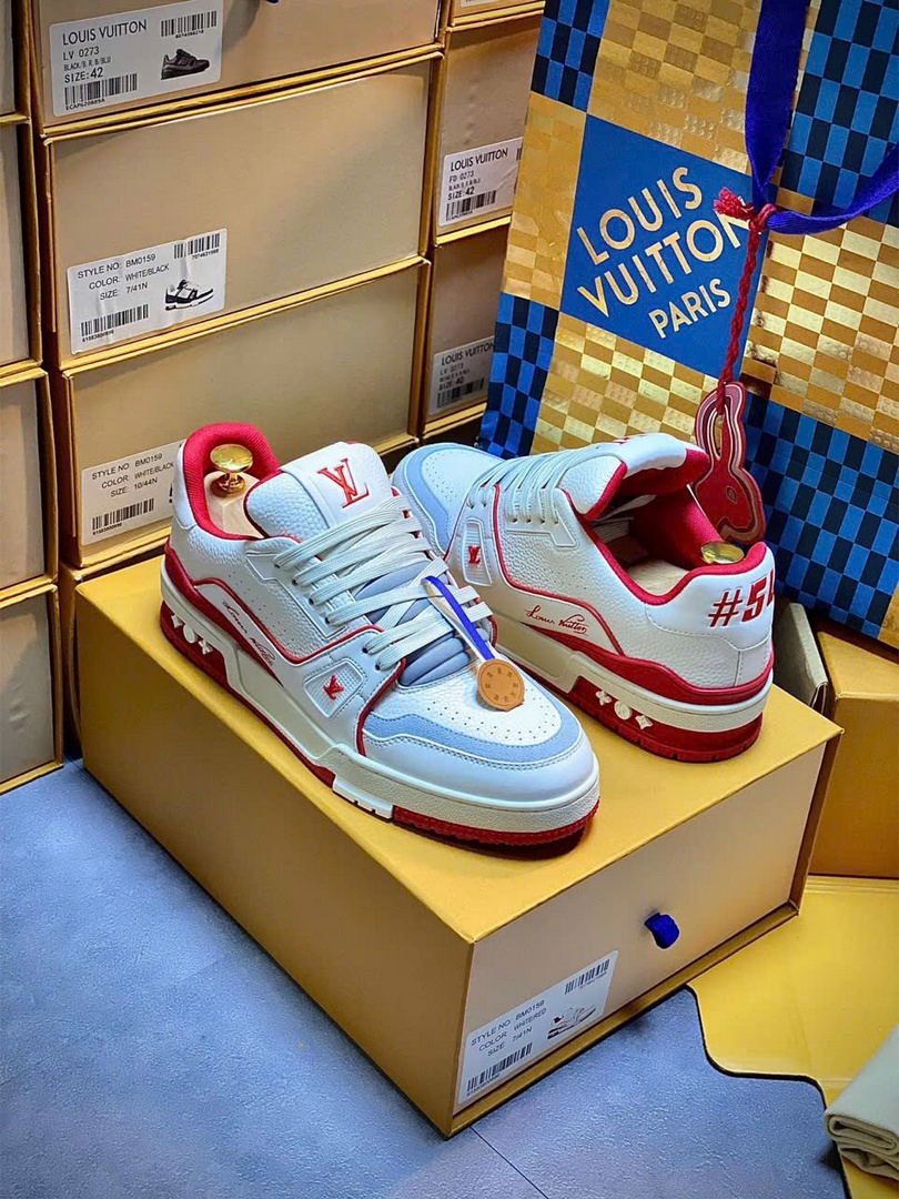 Giày Louis Vuitton Trainer #54 Signature White Red Best Quality