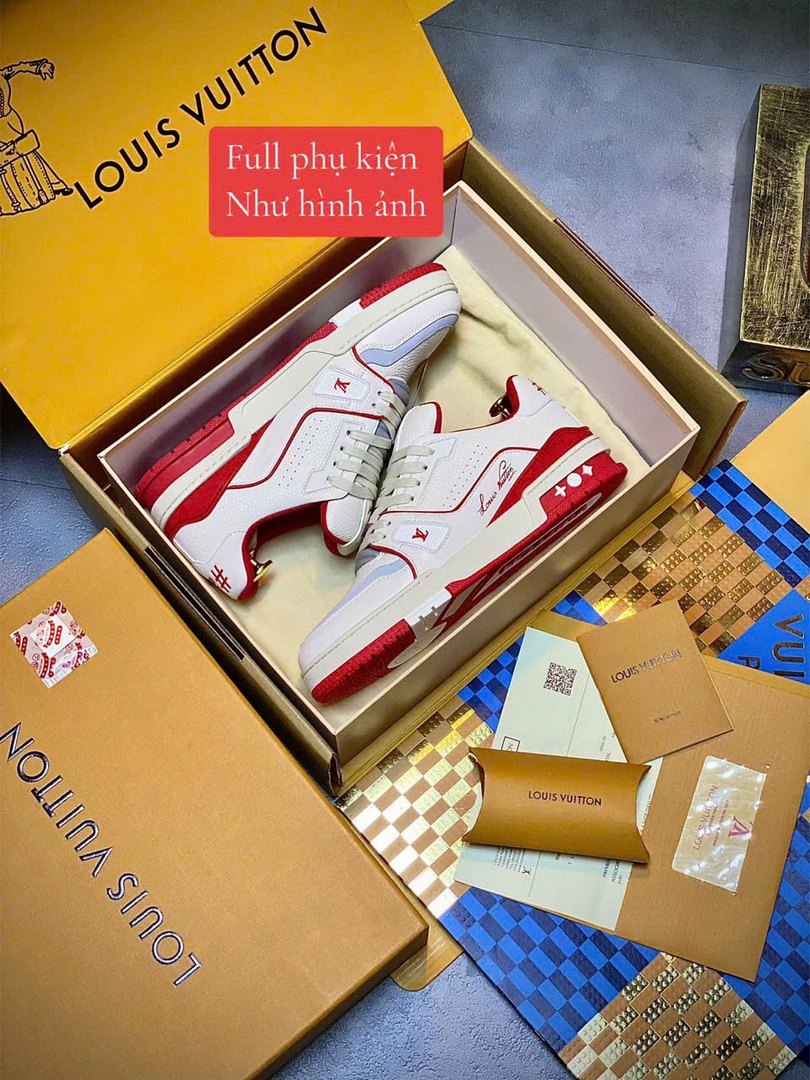 Giày Louis Vuitton Trainer #54 Signature White Red Best Quality