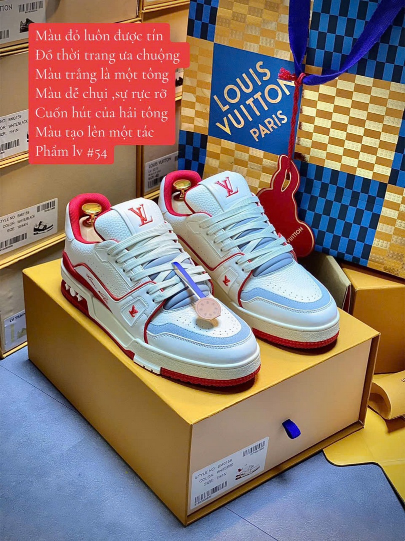 Giày Louis Vuitton Trainer #54 Signature White Red Best Quality
