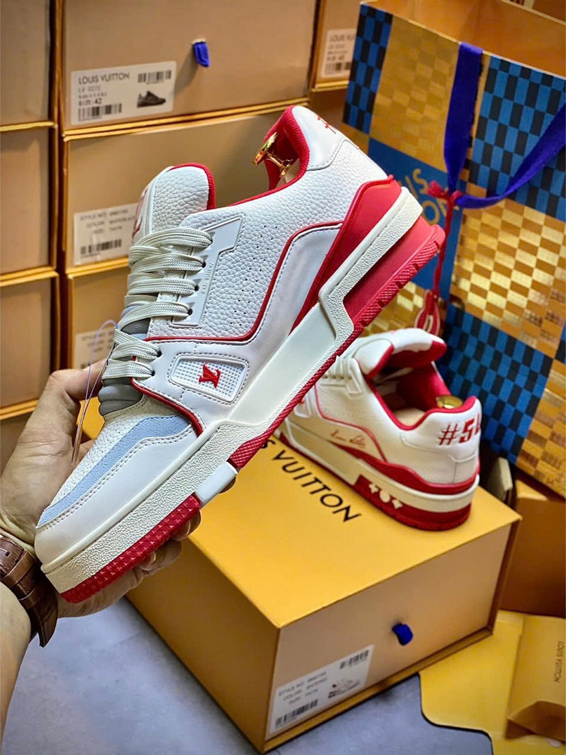Giày Louis Vuitton Trainer #54 Signature White Red Best Quality