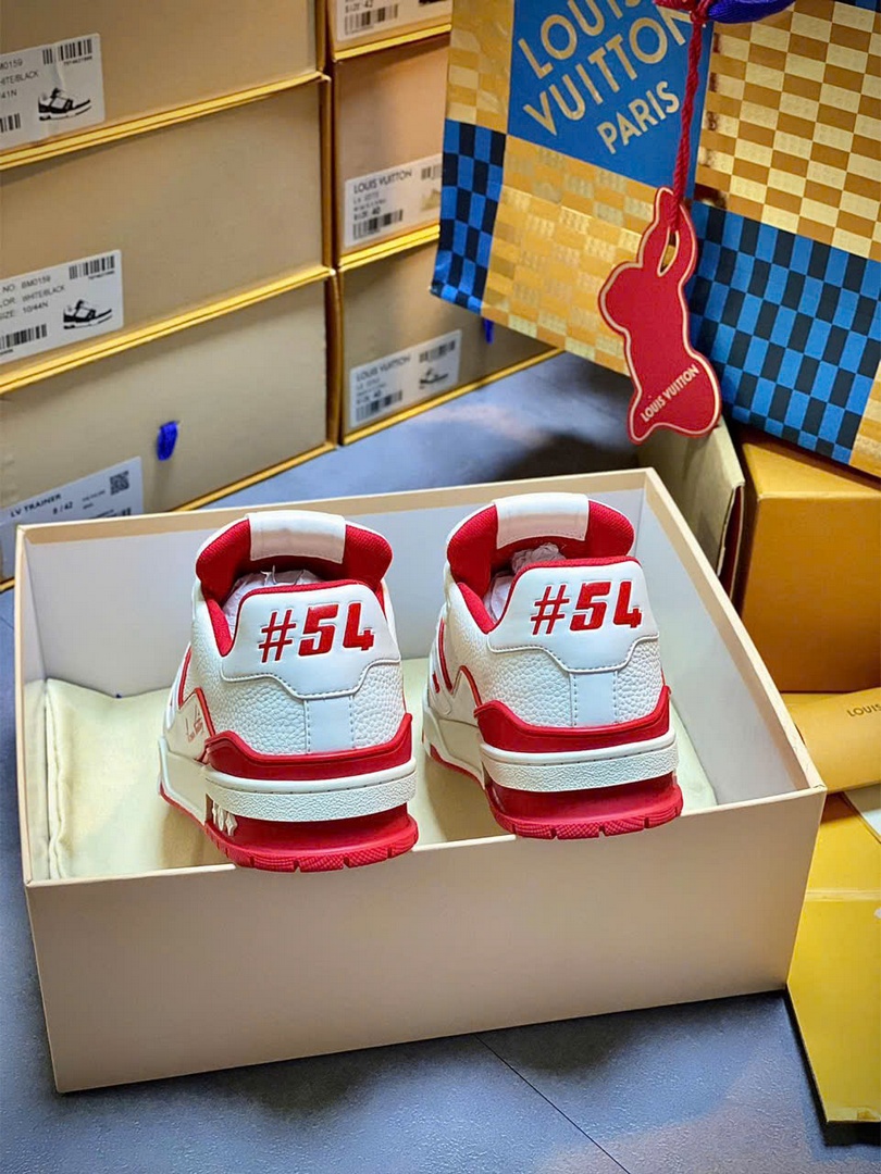 Giày Louis Vuitton Trainer #54 Signature White Red Best Quality
