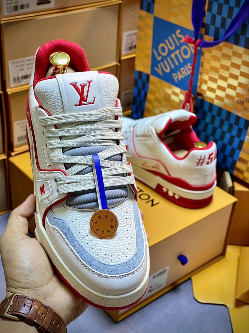 Giày Louis Vuitton Trainer #54 Signature White Red Best Quality