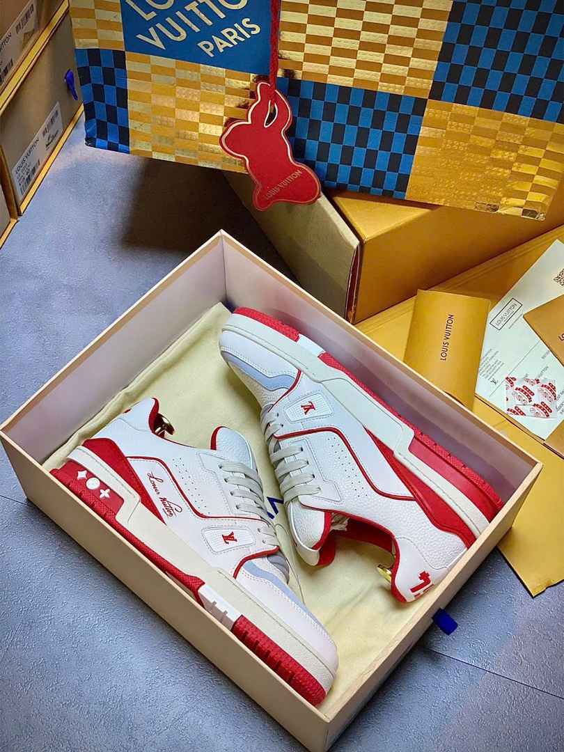 Giày Louis Vuitton Trainer #54 Signature White Red Best Quality