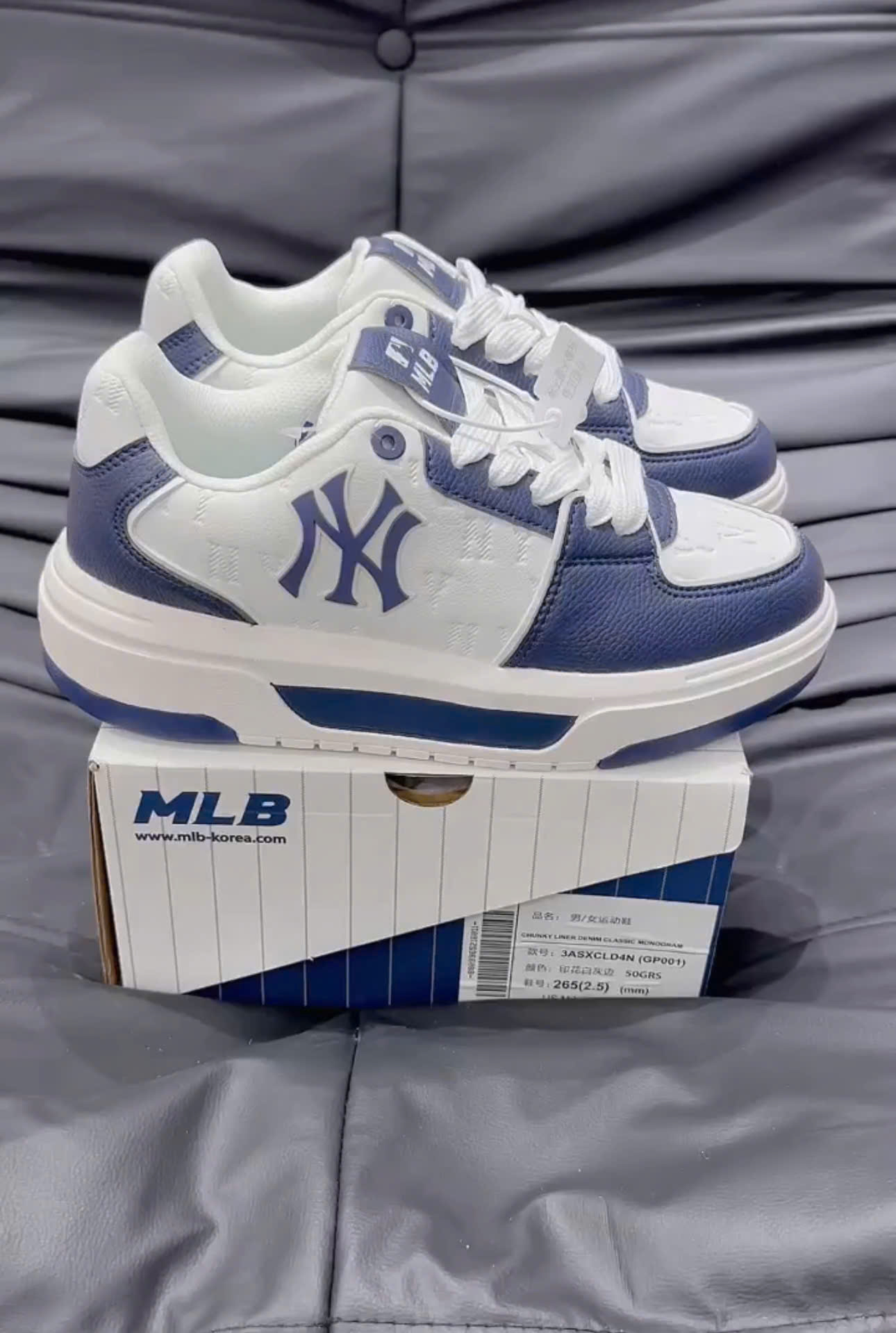 Giày MLB Korea Chunky Liner Denim Classic Mono New York Yankees Navy