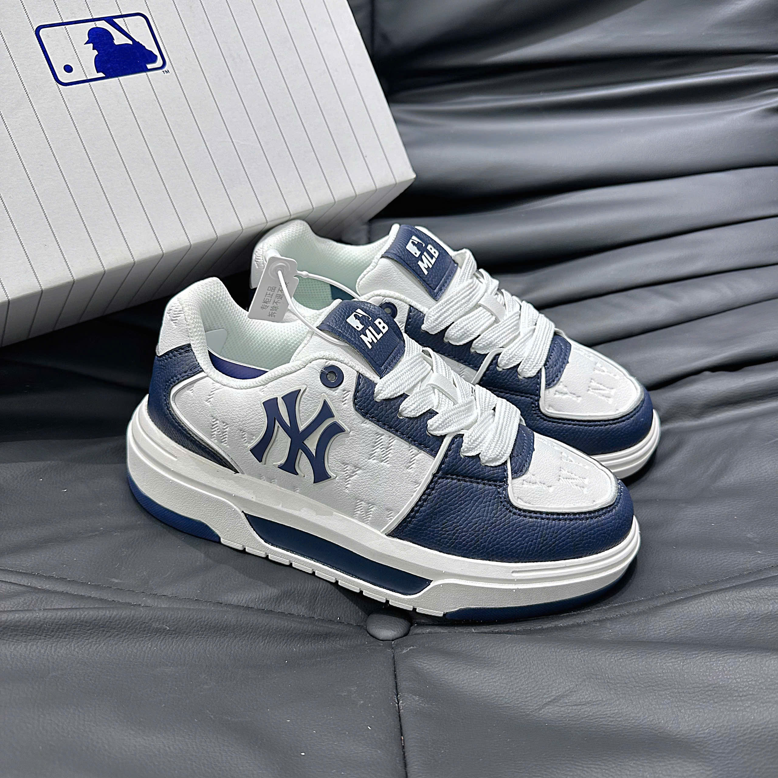 Giày MLB Korea Chunky Liner Denim Classic Mono New York Yankees Navy