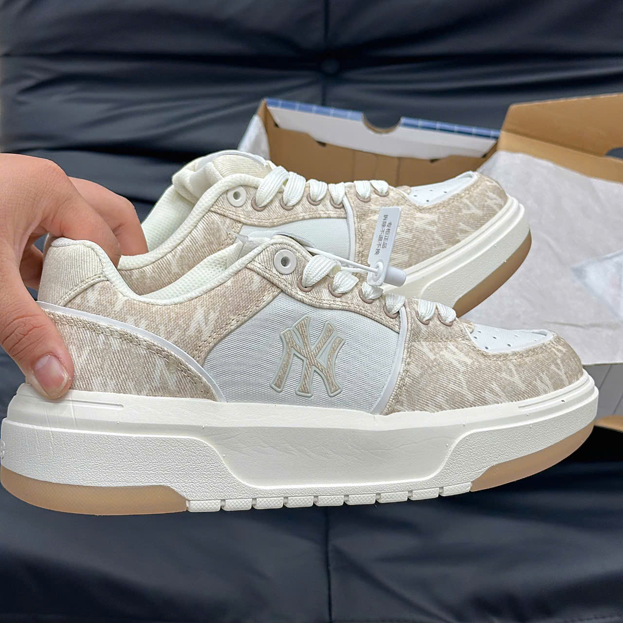 Giày MLB Korea Chunky Liner Denim Mono SL New York Yankees