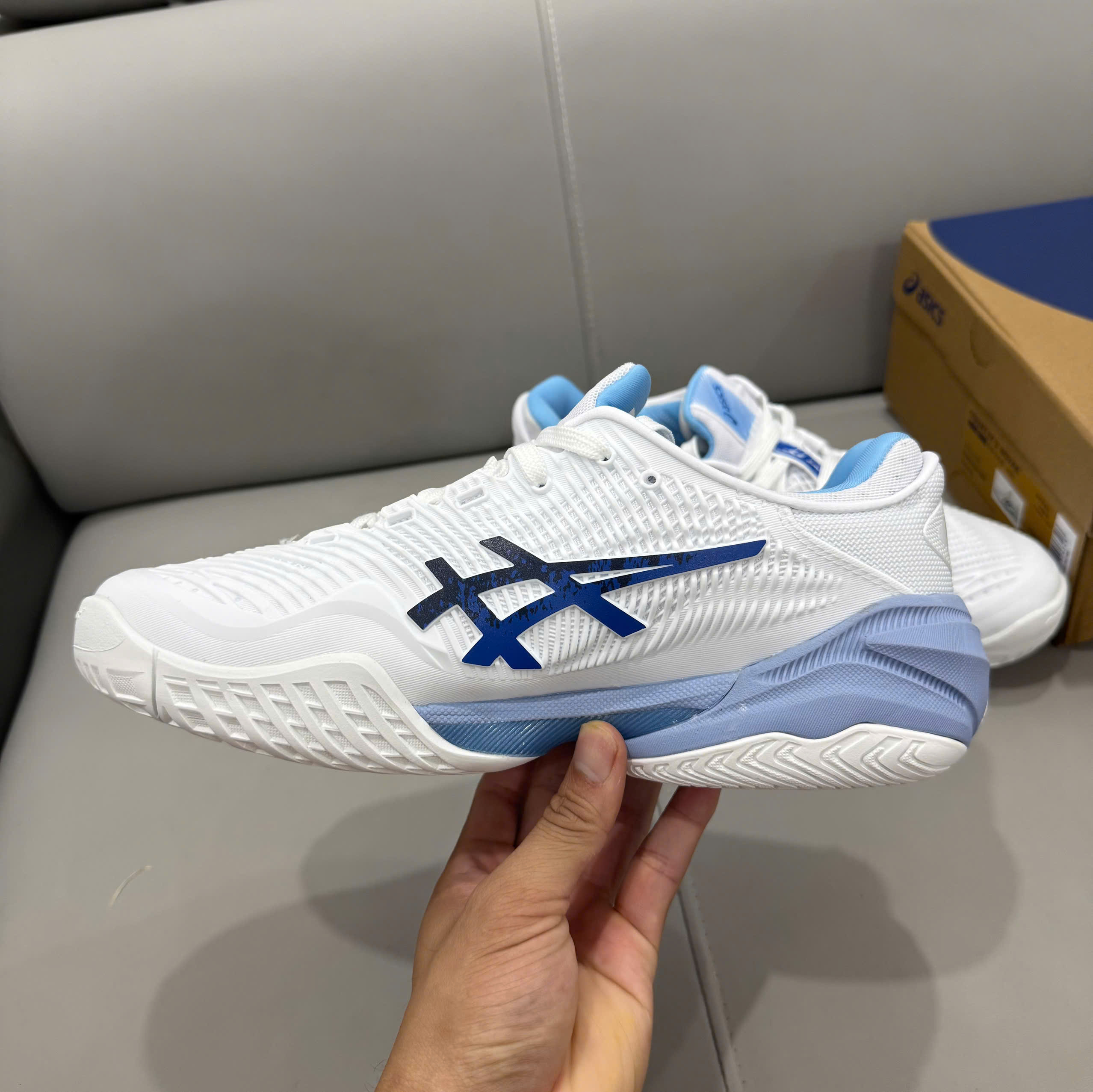 Giày Tennis Pickleball Asics COURT FF 3 NOVAK ‘WHITE TUNA BLUE’