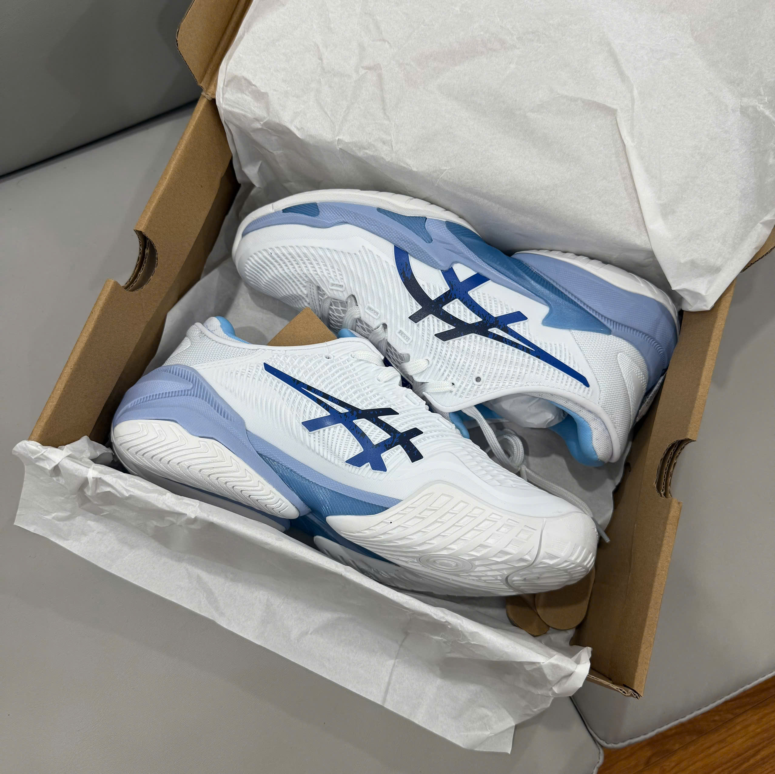 Giày Tennis Pickleball Asics COURT FF 3 NOVAK ‘WHITE TUNA BLUE’