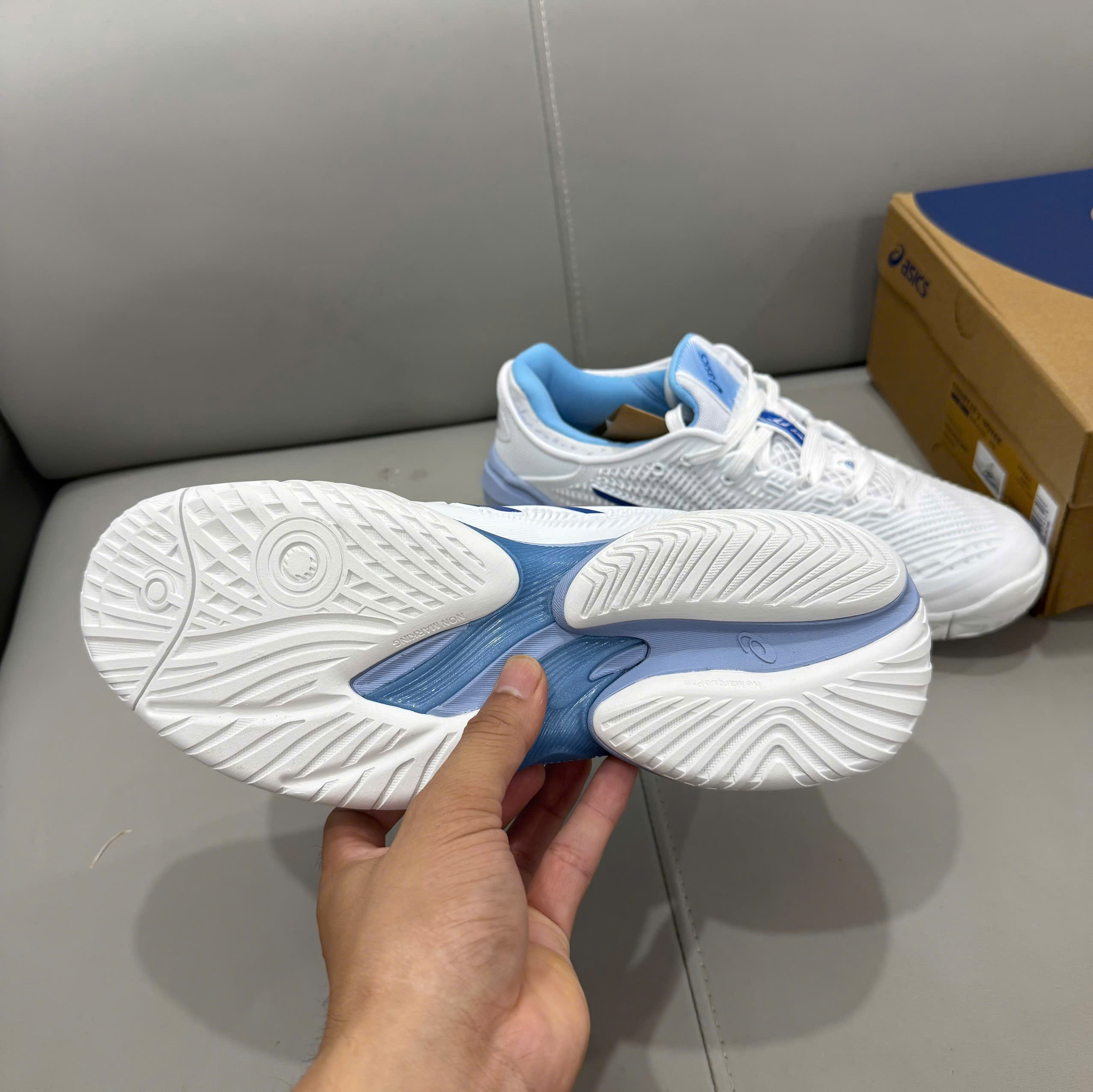 Giày Tennis Pickleball Asics COURT FF 3 NOVAK ‘WHITE TUNA BLUE’