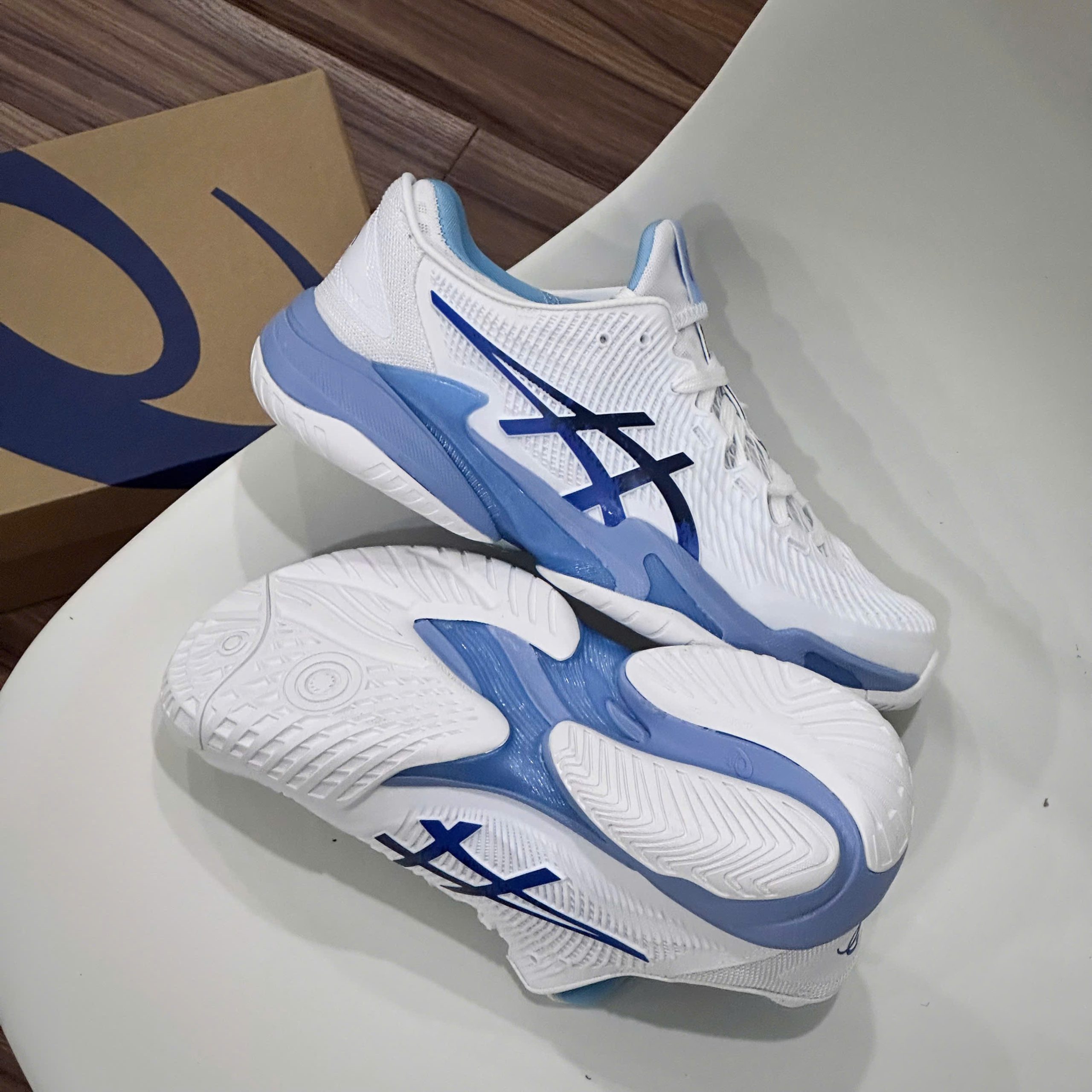 Giày Tennis Pickleball Asics COURT FF 3 NOVAK ‘WHITE TUNA BLUE’