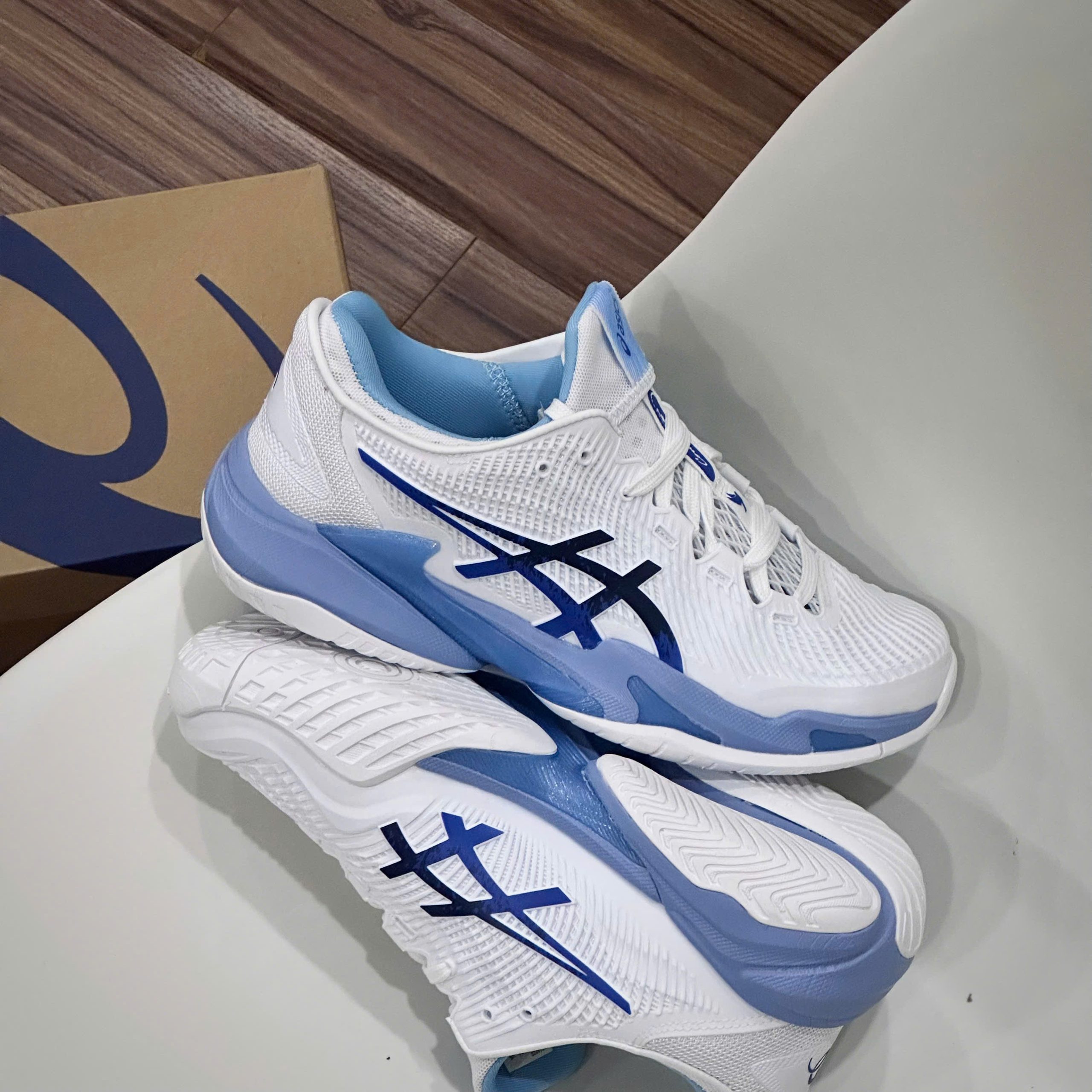 Giày Tennis Pickleball Asics COURT FF 3 NOVAK ‘WHITE TUNA BLUE’