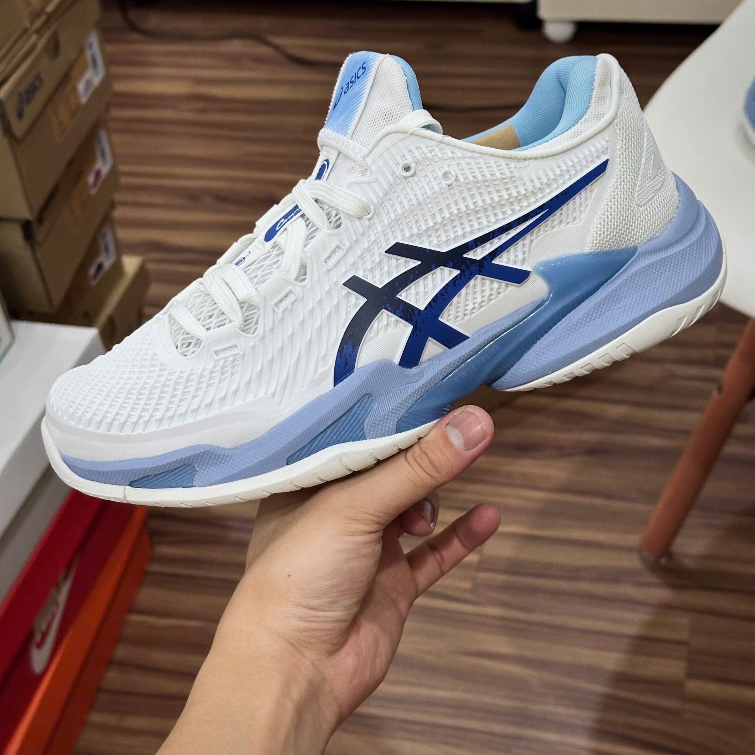 Giày Tennis Pickleball Asics COURT FF 3 NOVAK ‘WHITE TUNA BLUE’