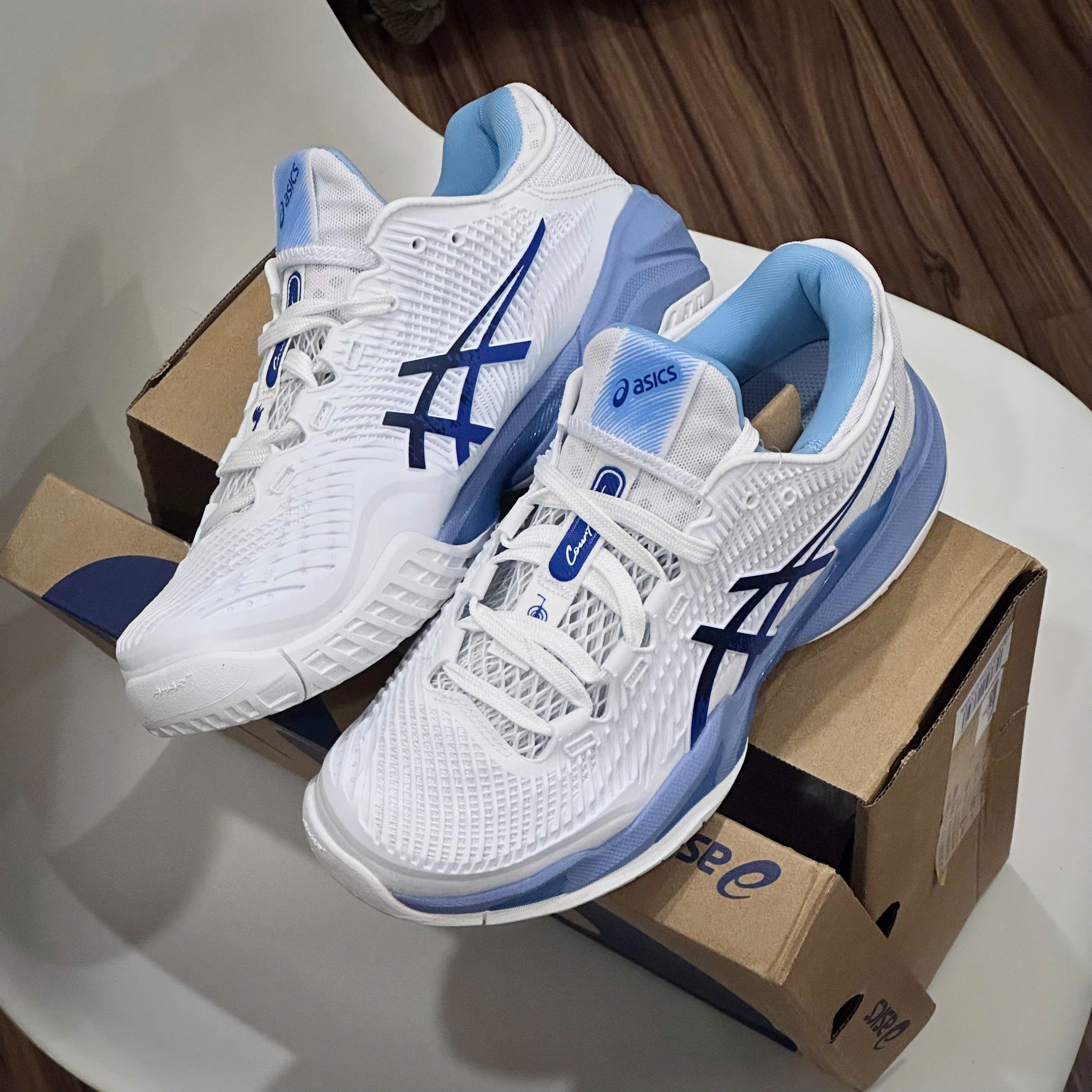 Giày Tennis Pickleball Asics COURT FF 3 NOVAK ‘WHITE TUNA BLUE’