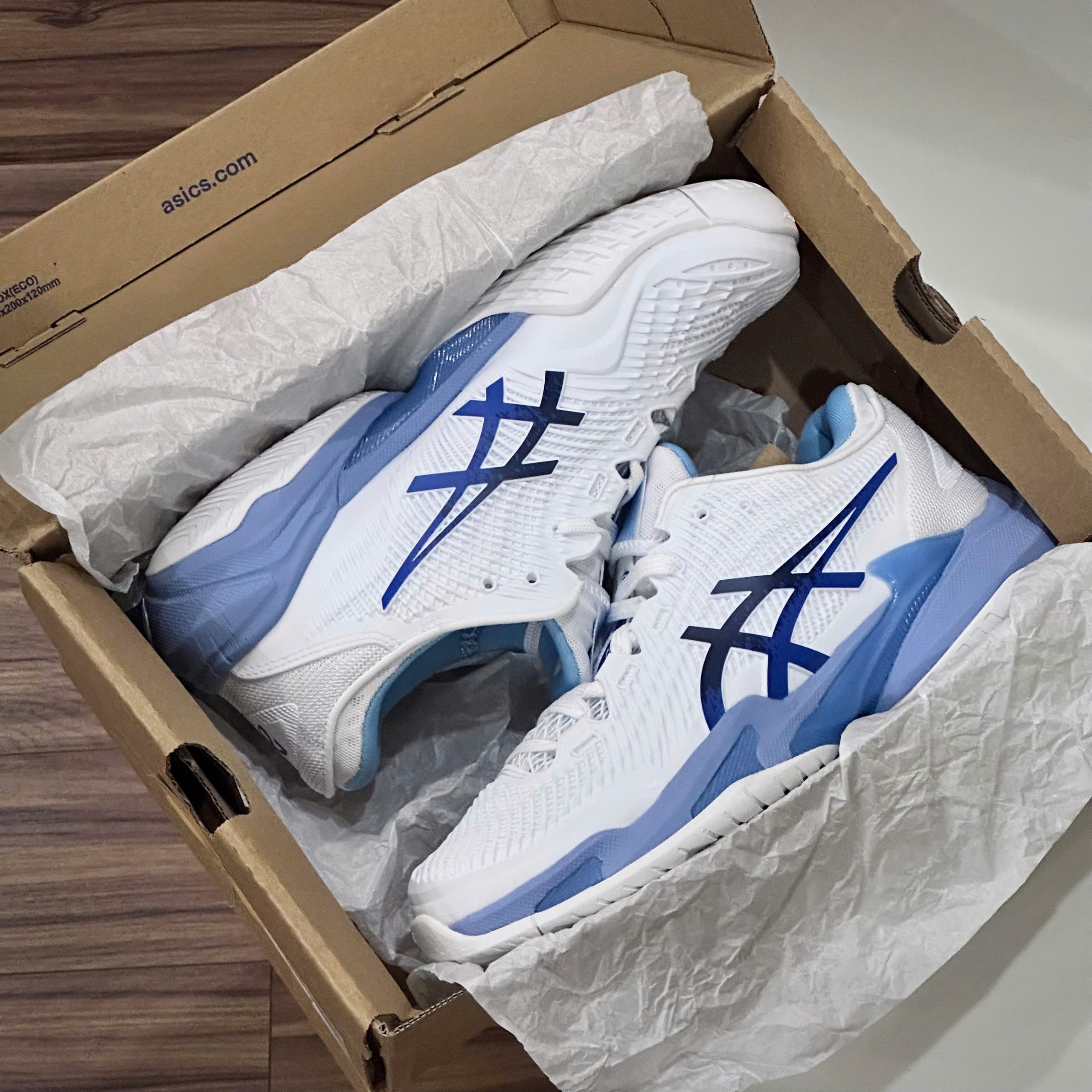 Giày Tennis Pickleball Asics COURT FF 3 NOVAK ‘WHITE TUNA BLUE’