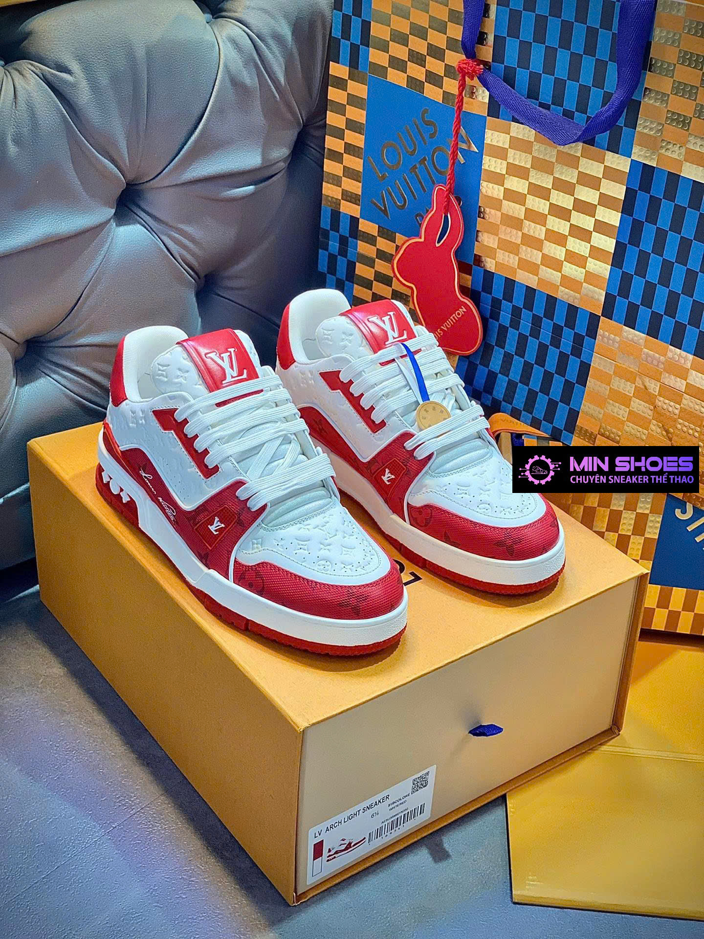 Giày Louis Vuitton Lv Trainer #54 Signature Red Like Auth