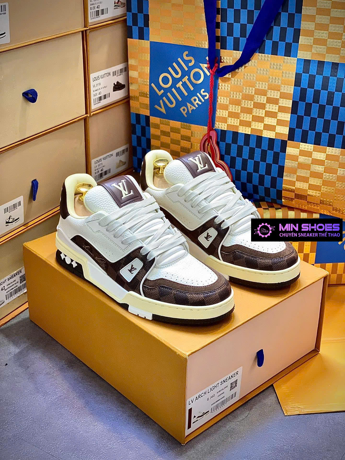 <br />Giày LV Trainers Damier Logo #54 Brown_Cream
